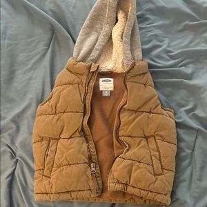 Old Navy Tan Puffer Vest with Gray Hood